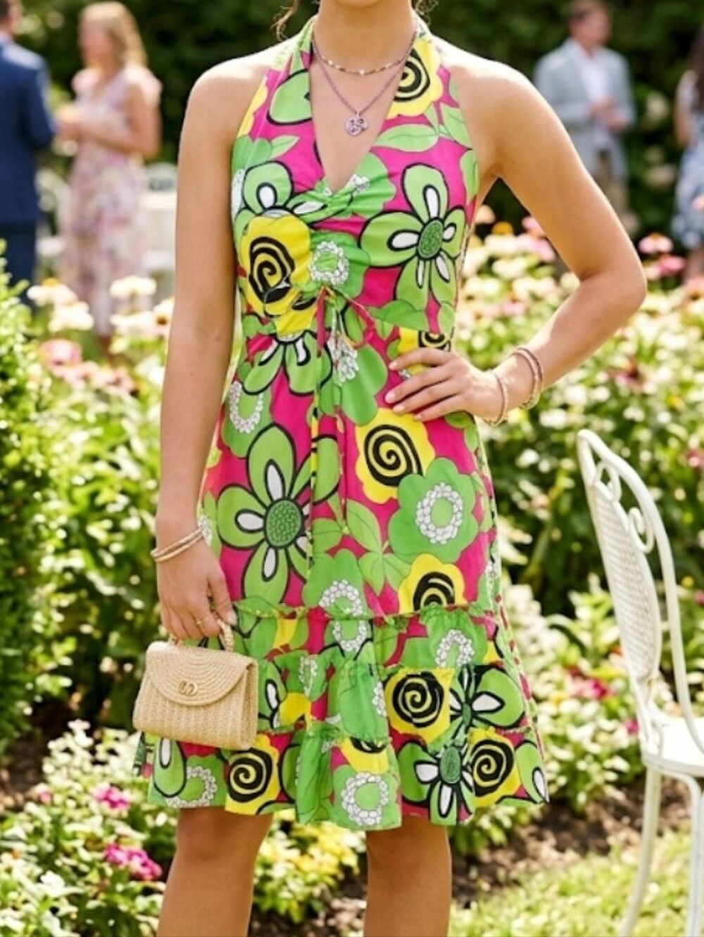 Green Multicolor Floral Halter Dress